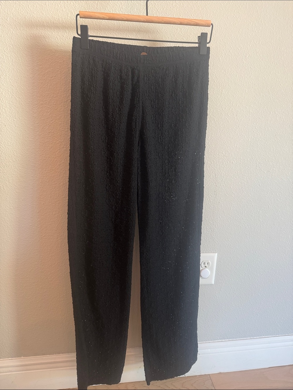 Free People Black Textured Wide-Leg Pants